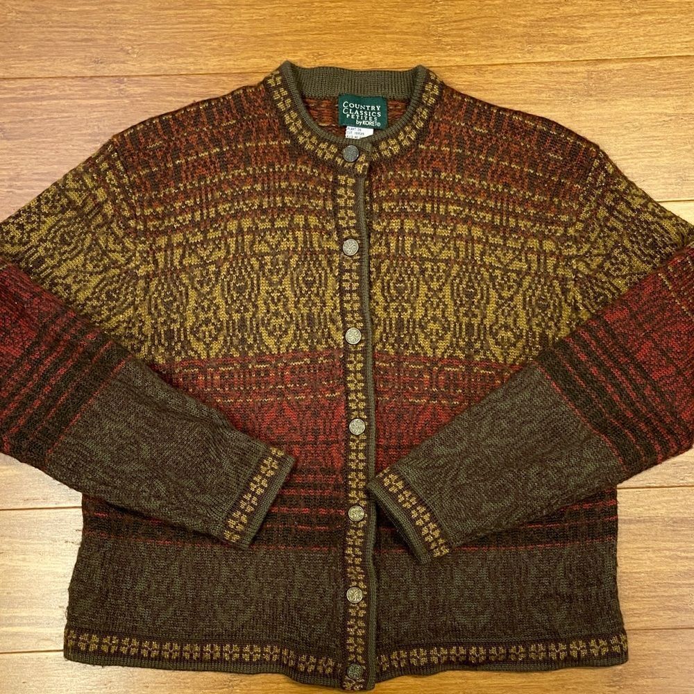 Vintage Country Classics Petites Knit Abstract Design Cardigan size Large